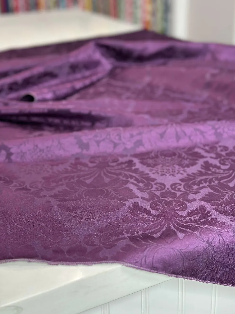 Damask Poly Table Linen in Raisin 1356