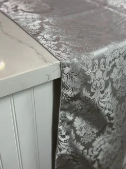 Damask Poly Table Linen in Silver 1310