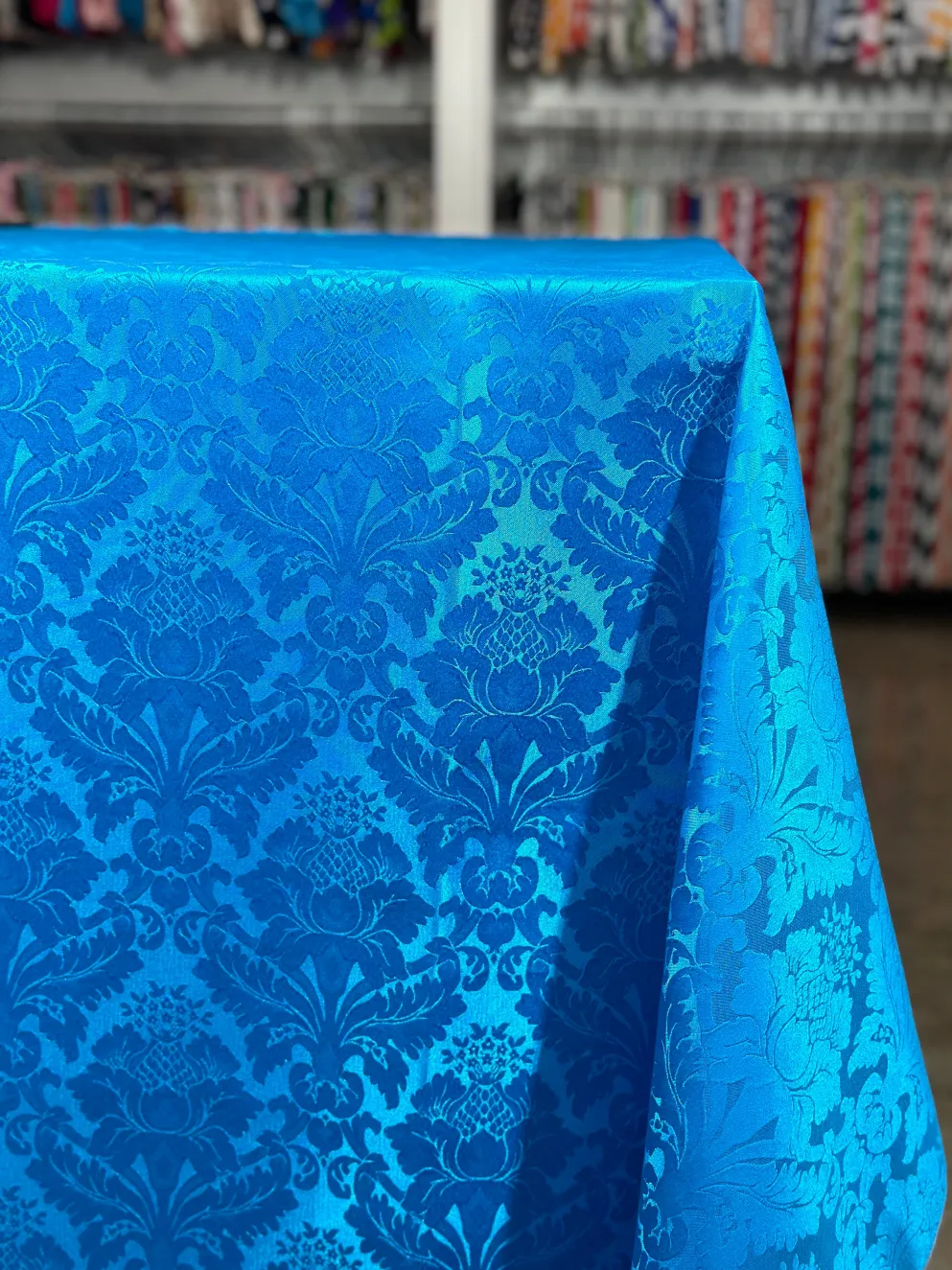 Damask Poly Table Linen in Turquoise 1140