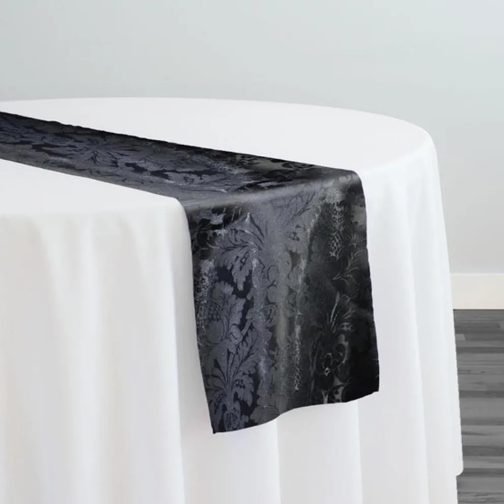 Damask Poly Table Runner in Black