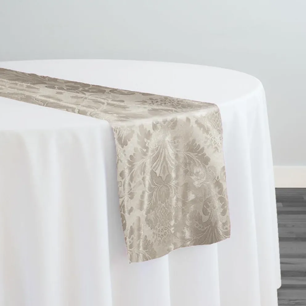 Damask Poly Table Runner in Ivory