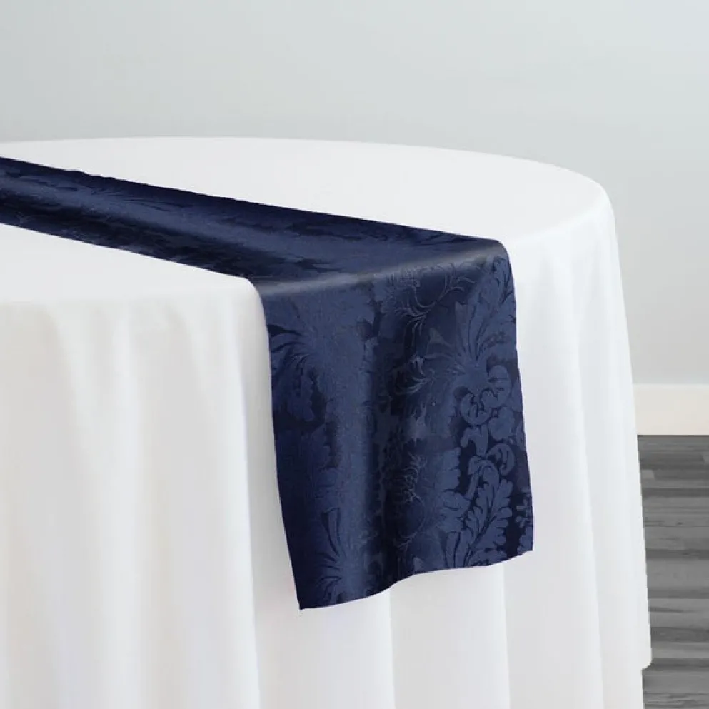 Damask Poly Table Runner in Navy 1245
