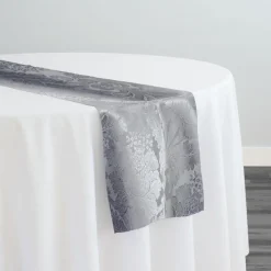 Damask Poly Table Runner in Silver 1310