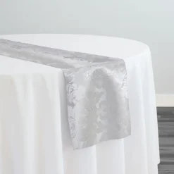 Damask Poly Table Runner in White