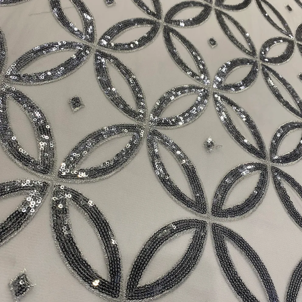 Delano Sequins Table Linen in Silver and Silver