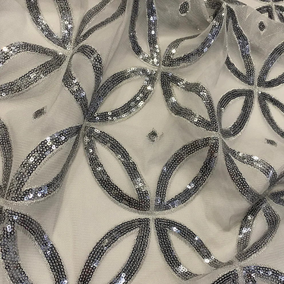 Delano Sequins Table Linen in Silver and Silver
