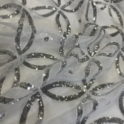 Delano Sequins Table Linen in Silver and White
