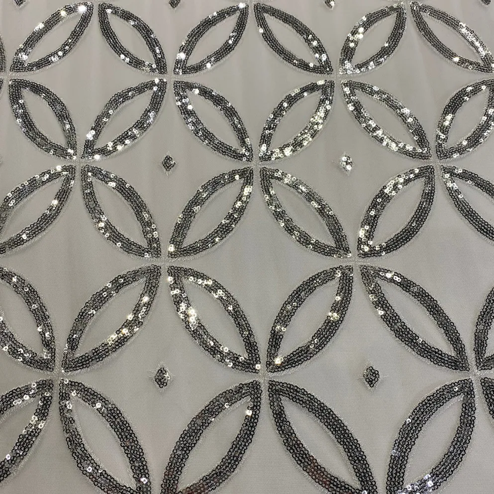 Delano Sequins Table Linen in Silver and White