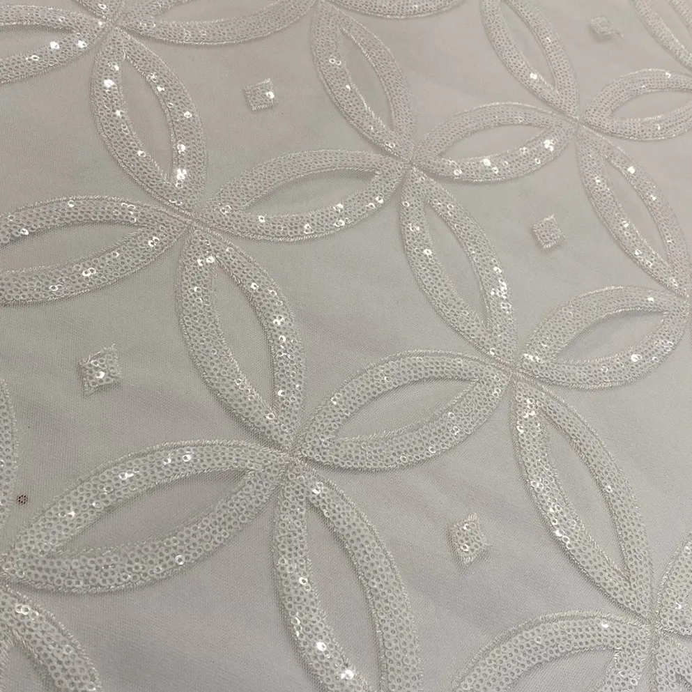 Delano Sequins Table Linen in White and White