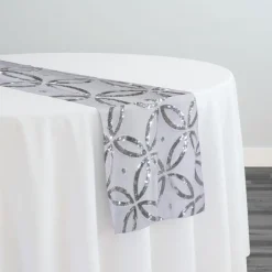 Delano Sequins Table Runner in Silver and White