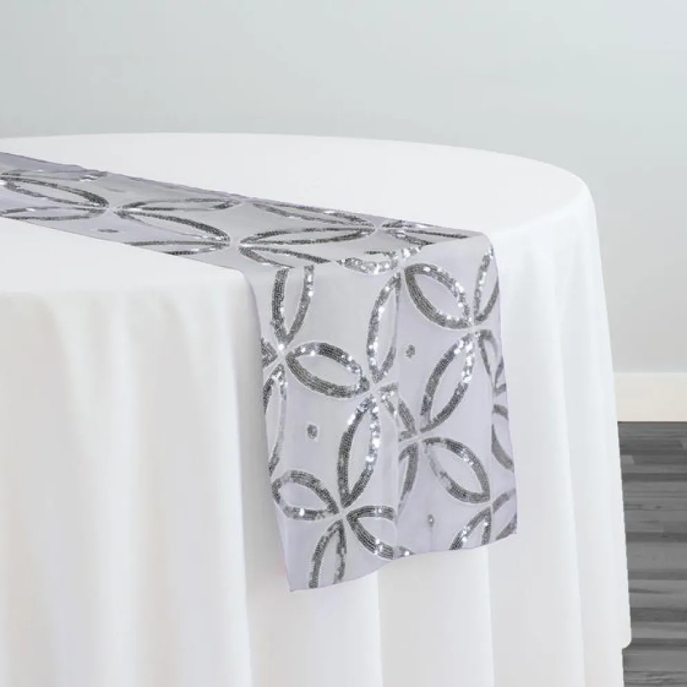 Delano Sequins Table Runner in Silver and White