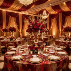 Element Jacquard Table Linen in Red and Gold
