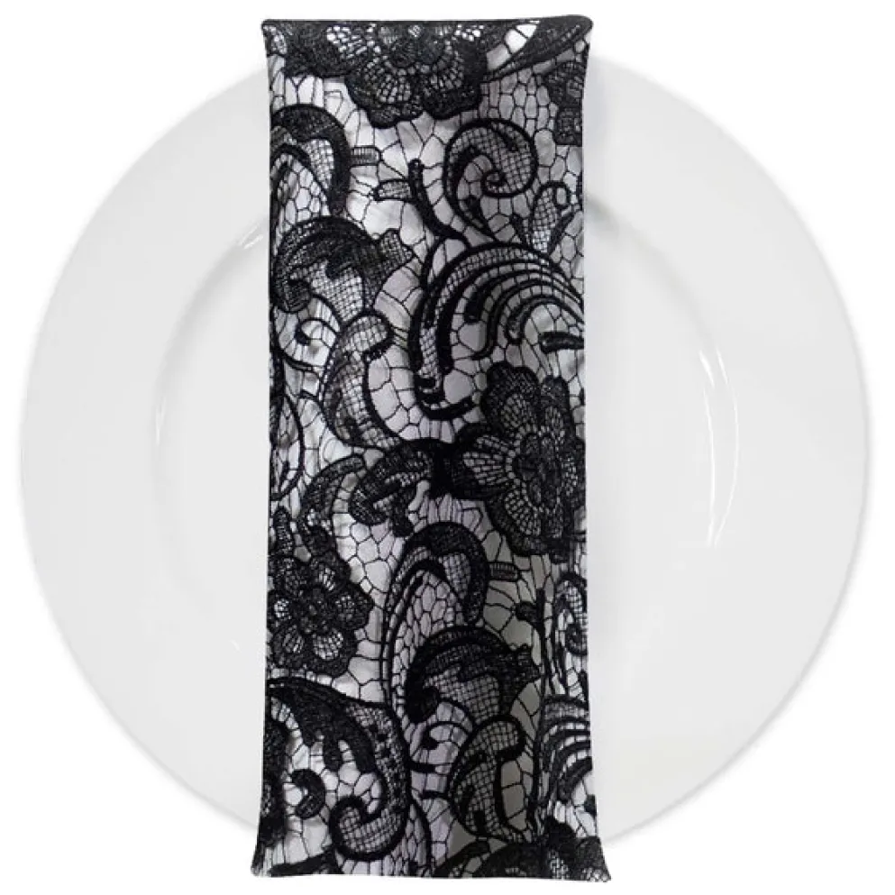 English Lace (w/ Poly Lining) Table Napkin in Black
