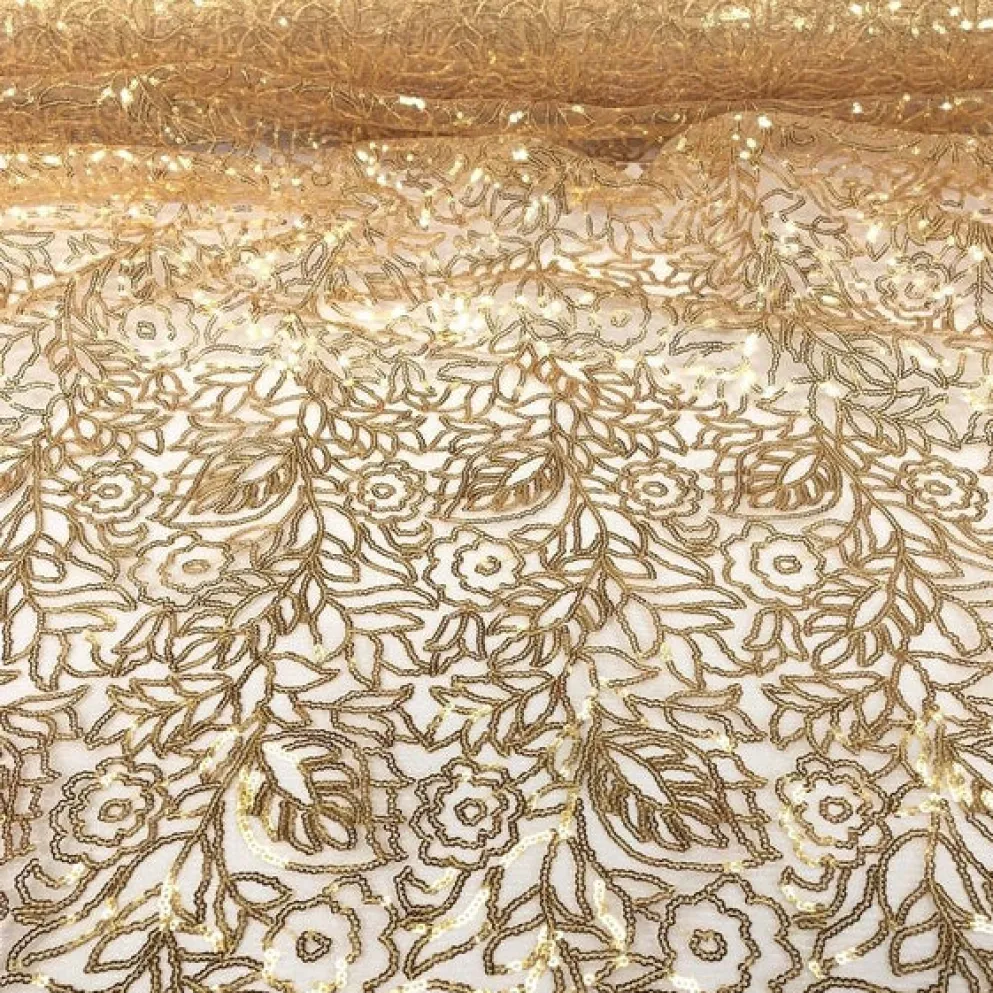 Fiori Leaf Sequins Table Linen in Gold