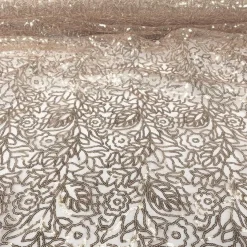 Fiori Leaf Sequins Table Linen in Champagne