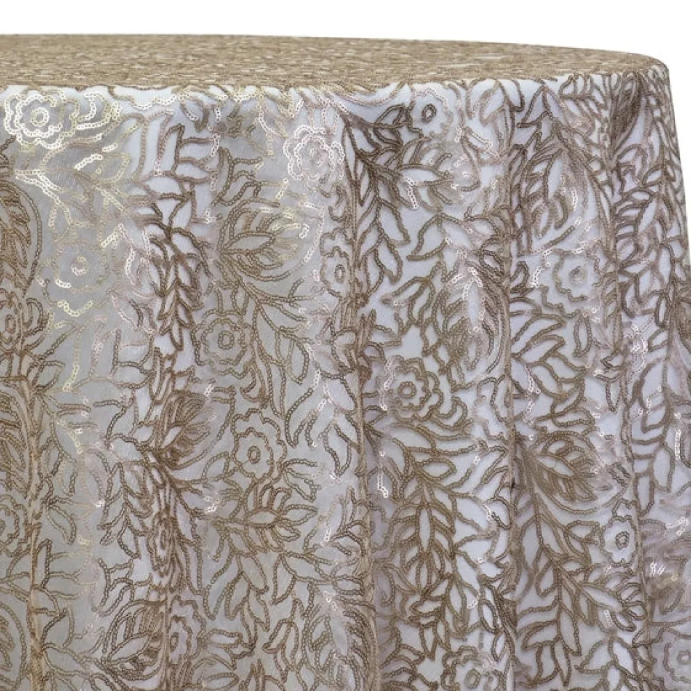 Fiori Leaf Sequins Table Linen in Champagne