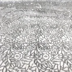 Fiori Leaf Sequins Table Linen in Silver