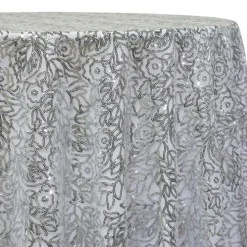 Fiori Leaf Sequins Table Linen in Silver