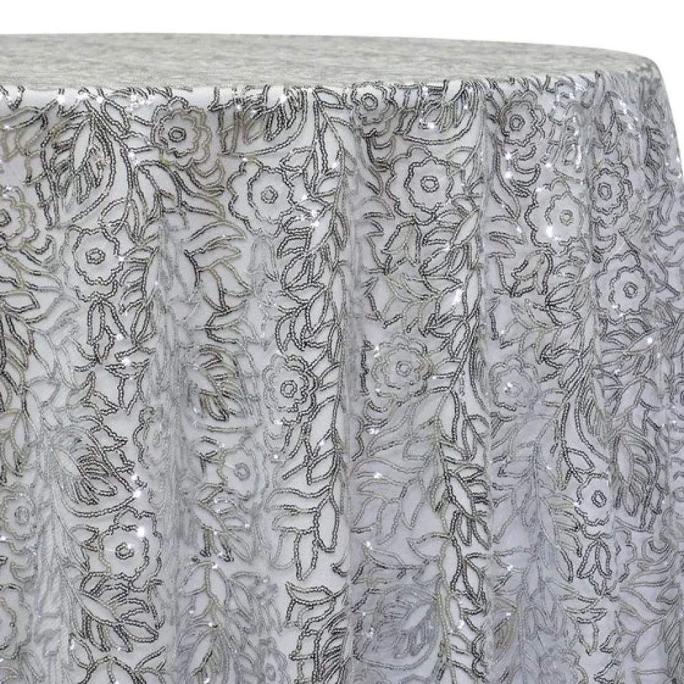 Fiori Leaf Sequins Table Linen in Silver