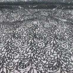 Fiori Leaf Sequins Table Linen in Grey