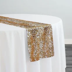 Fiori Leaf Sequins Table Runner in Gold