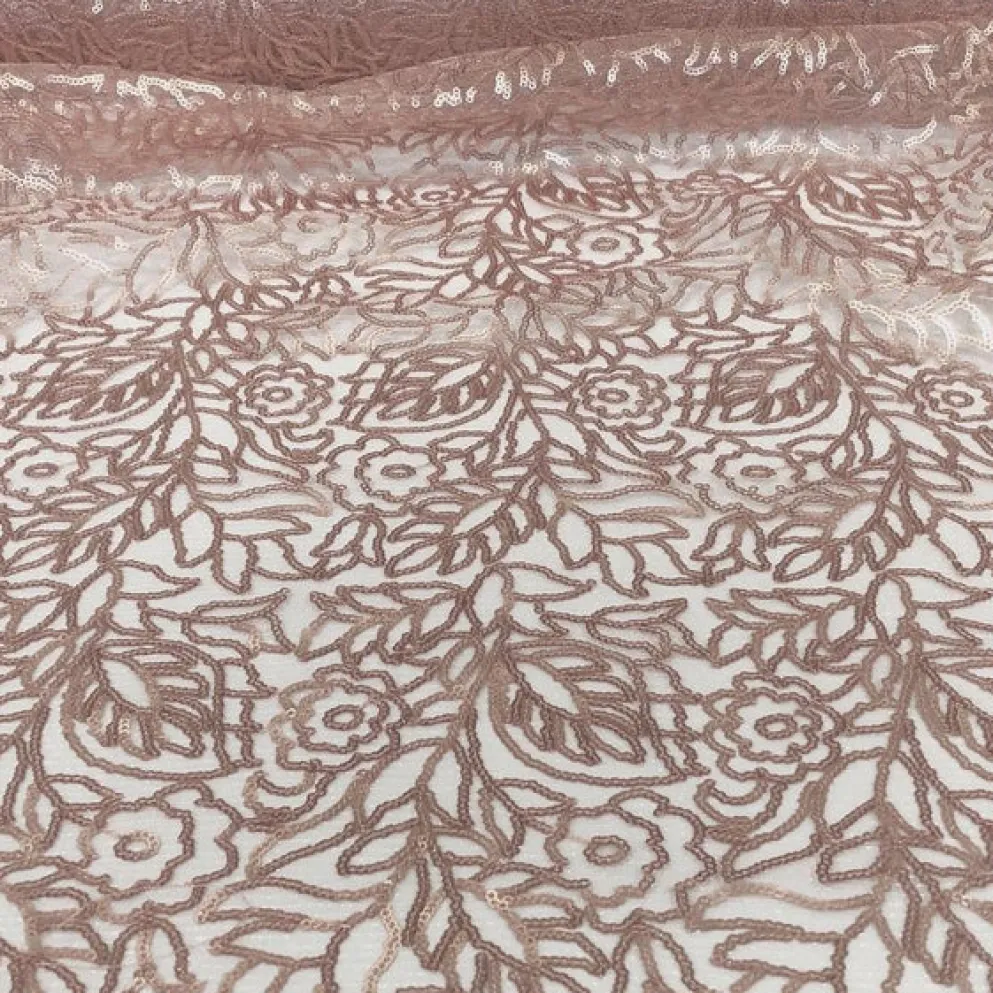 Fiori Leaf Sequins (w/ Poly Lining) Table Napkin in Blush