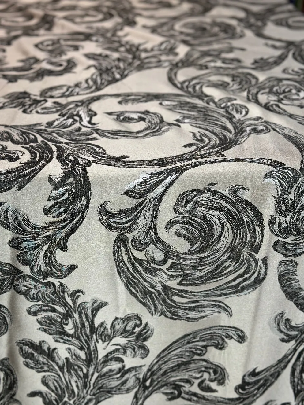 Florence Jacquard Table Linen in Black and Grey