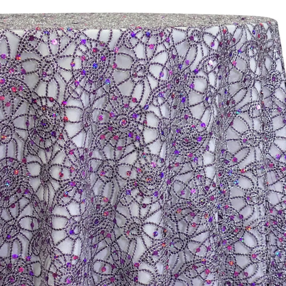 Flower Chain Lace Table Linen in Purple and Silver
