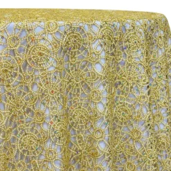 Flower Chain Lace Table Linen in Ivory and Gold