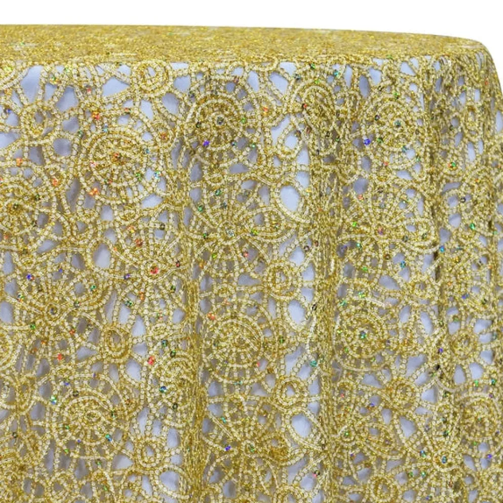 Flower Chain Lace Table Linen in Ivory and Gold