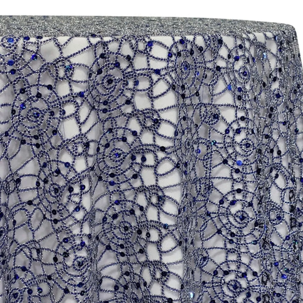 Flower Chain Lace Table Linen in Navy and Silver