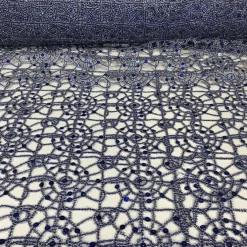Flower Chain Lace Table Linen in Navy and Silver