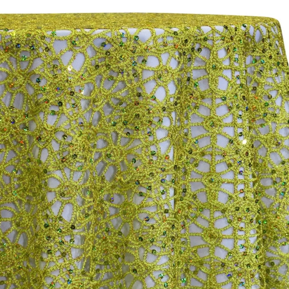 Flower Chain Lace Table Linen in Lime and Gold