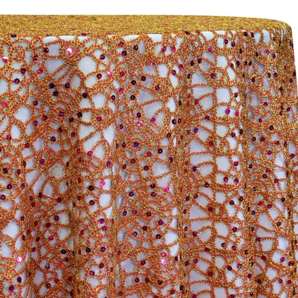 Flower Chain Lace Table Linen in Red and Gold