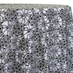 Flower Chain Lace Table Linen in Black and Silver