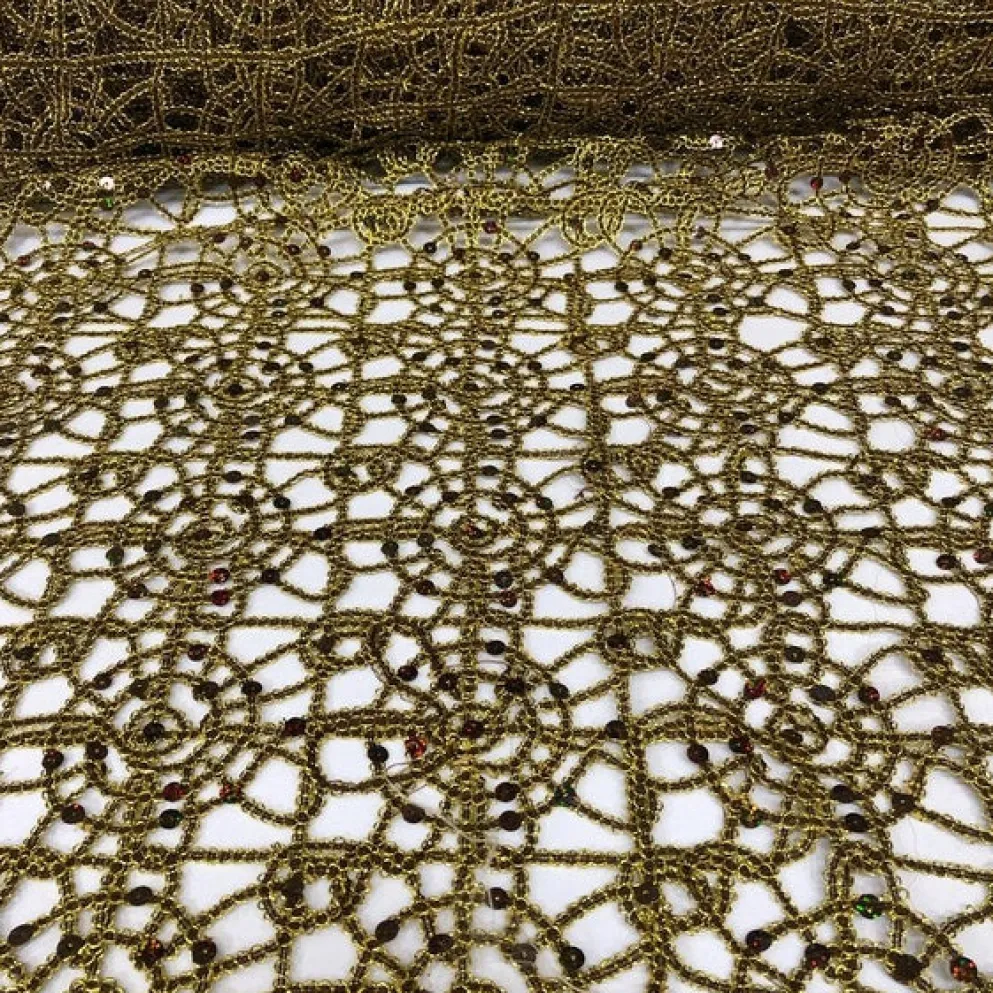 Flower Chain Lace Table Linen in Brown and Gold