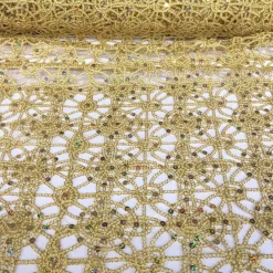 Flower Chain Lace Table Linen in Gold and Gold