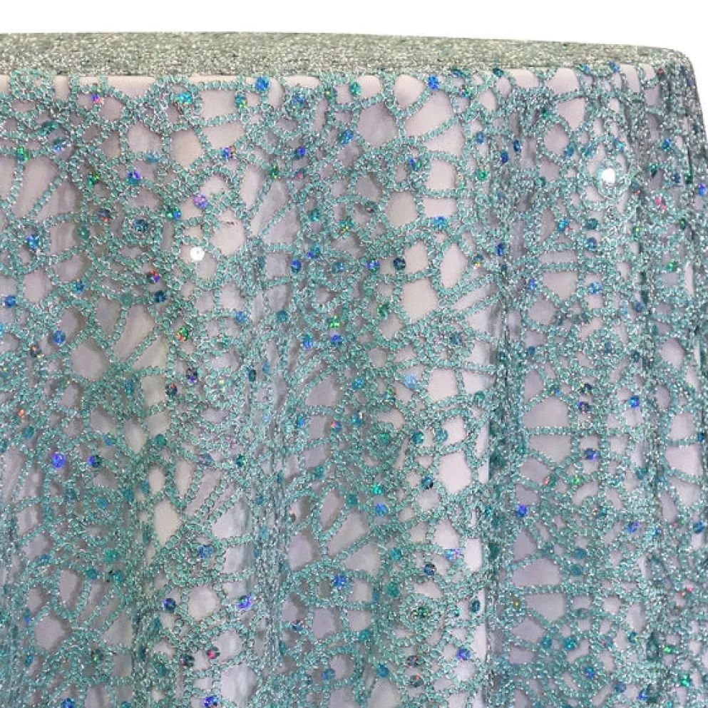 Flower Chain Lace Table Linen in Aqua and Silver