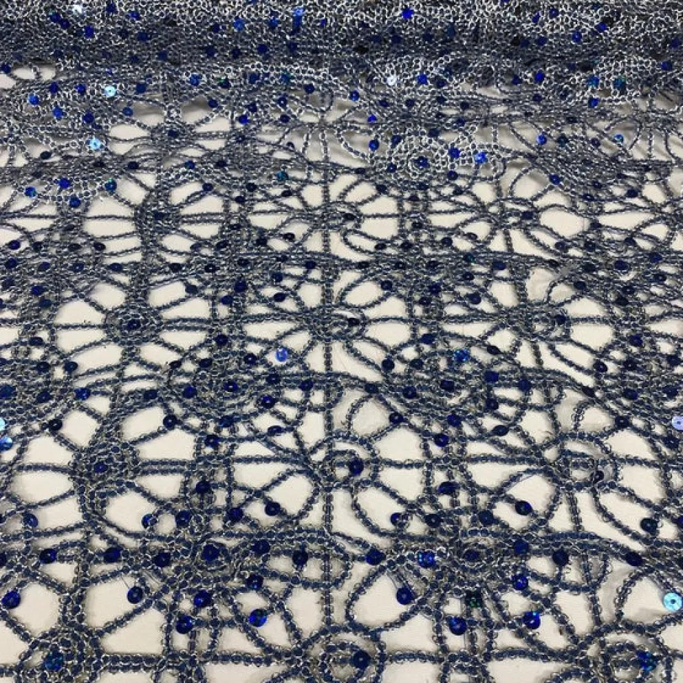 Flower Chain Lace Table Runner in Royal and Silver