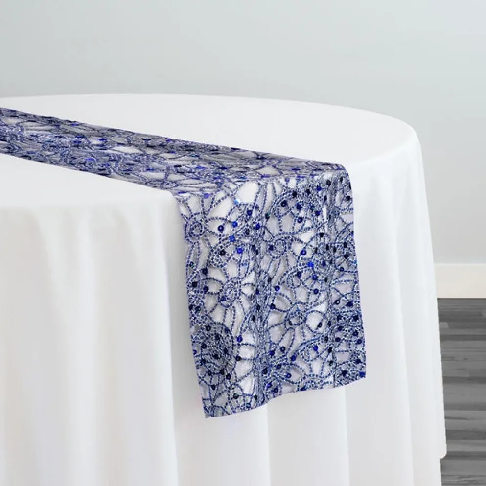 Flower Chain Lace Table Runner in Royal and Silver