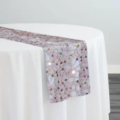 Flower Chain Lace Table Runner in Pink and Silver