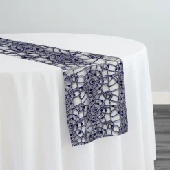 Flower Chain Lace Table Runner in Navy and Silver