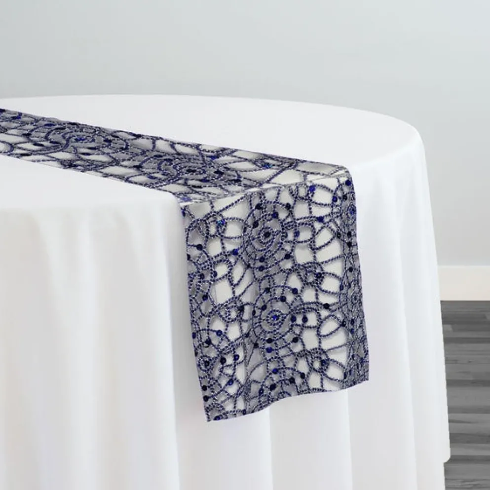 Flower Chain Lace Table Runner in Navy and Silver