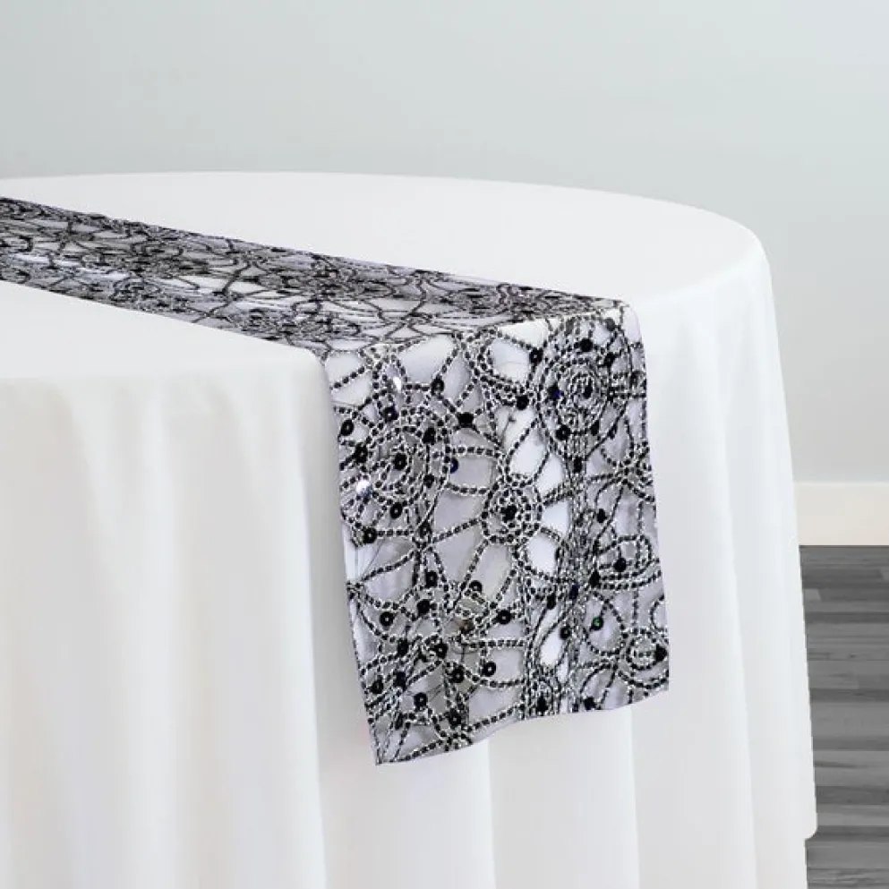 Flower Chain Lace Table Runner in Black and Silver