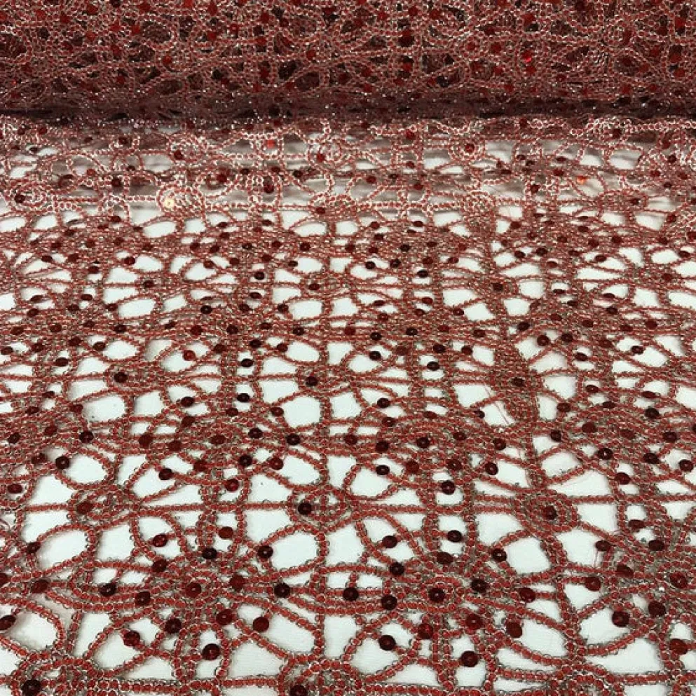 Flower Chain Lace Table Runner in Red and Silver