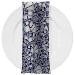 Flower Chain Lace (w/ Poly Lining) Table Napkin in Navy and Silver