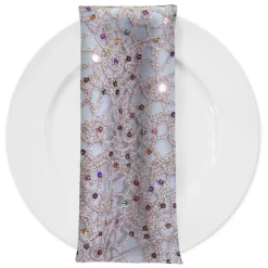 Flower Chain Lace (w/ Poly Lining) Table Napkin in Pink and Silver