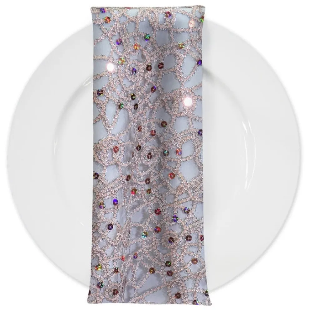 Flower Chain Lace (w/ Poly Lining) Table Napkin in Pink and Silver
