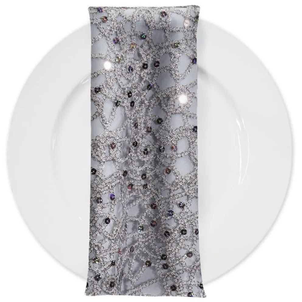 Flower Chain Lace (w/ Poly Lining) Table Napkin in Silver and White