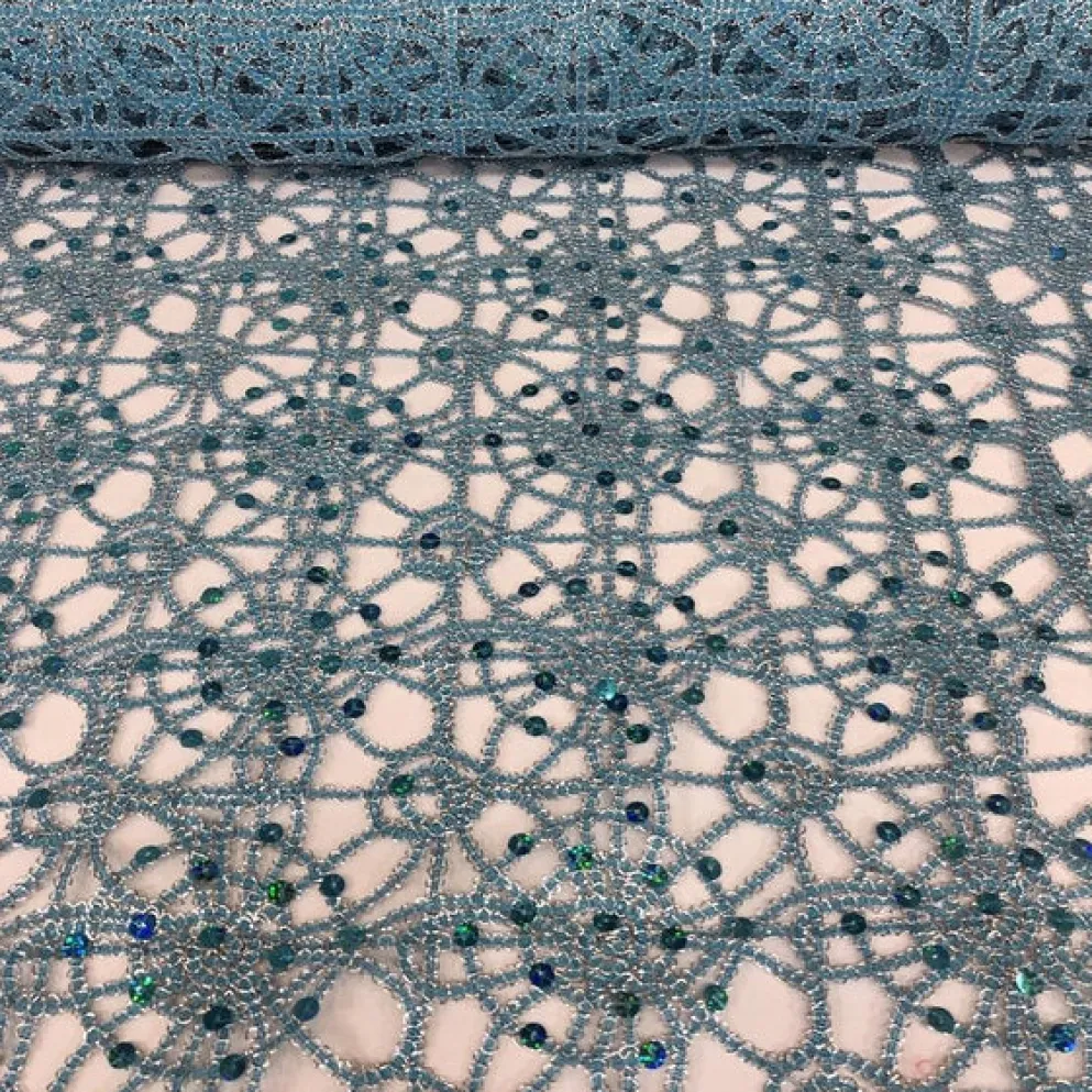 Flower Chain Lace (w/ Poly Lining) Table Napkin in Turquoise and Silver